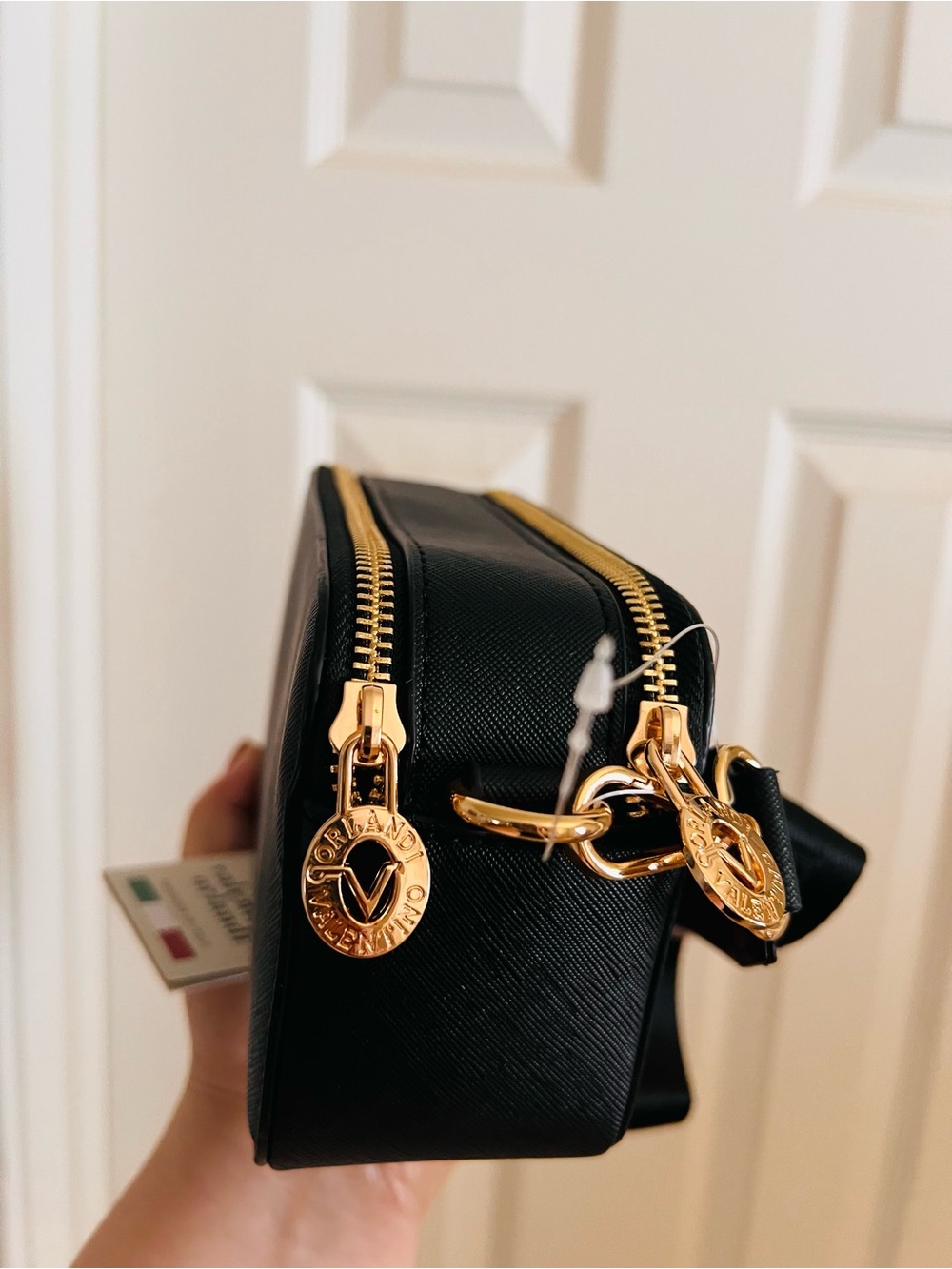 Valentino Orlandi Vegan Leather Crossbody with Gold Studs and V Emblem - Picture 4 of 9